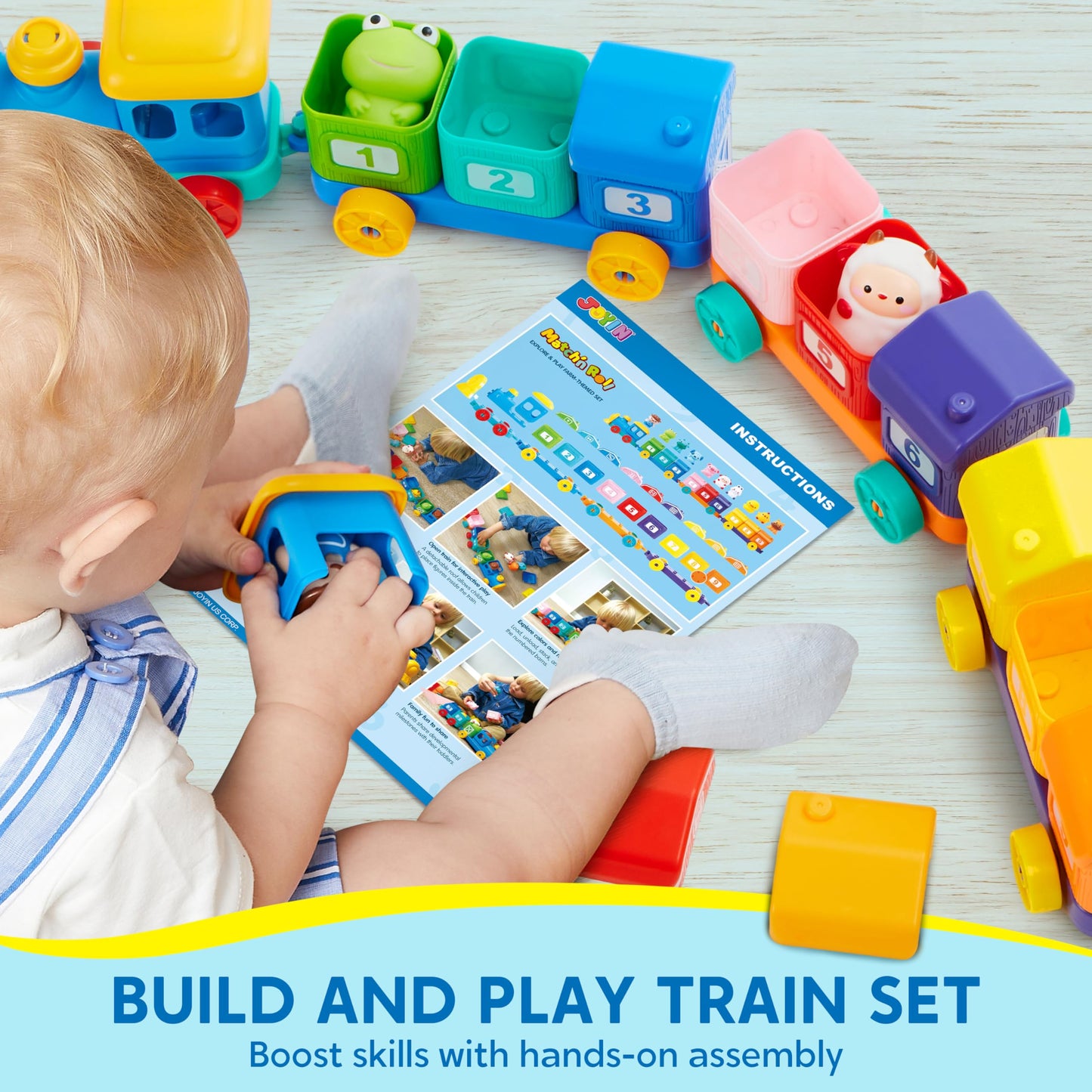 Play-Act Learning Toy for Toddlers 1 2 3 Years Old, Counting, Matching & Sorting Montessori Learning Farm Train Including 9 Farm Animals, Birthday Gift for Baby Boys Girls
