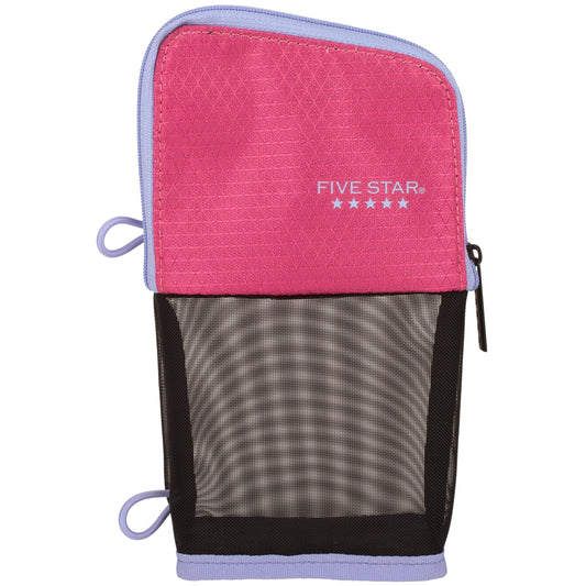 Five Star Pencil Pouch, Pen Case, Stand 'N Store Zipper Pouch, Fits 3-Ring Binder, Storage Organizer for School Supplies Earbuds Chargers Cables Makeup, Pink/Berry (500210F-ECM)