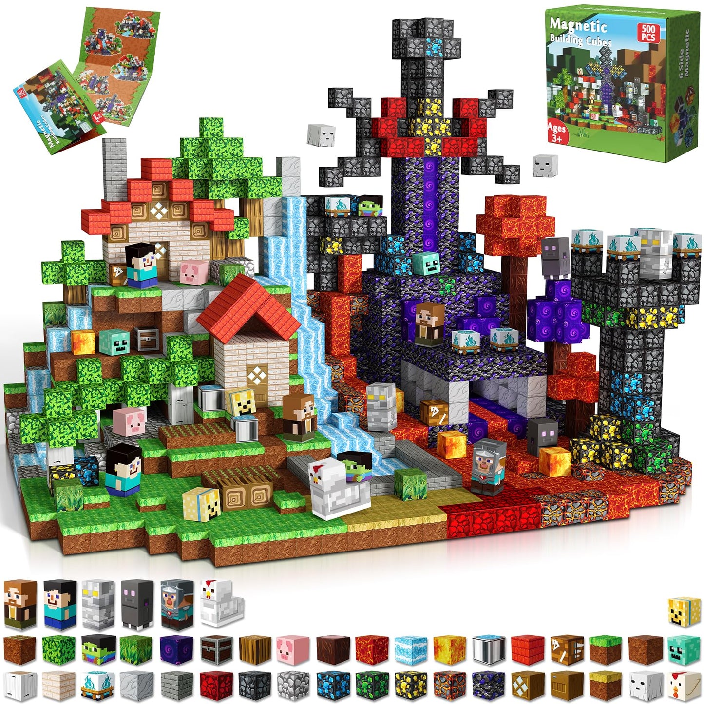 Magnetic Blocks - 500 PCS Magnetic Building Blocks Cubes, Magnet Toys for Kids Age 3+, Toy Building Set for Kids, Magnets Stacking Construction Easter Birthday Gifts for Boys Girls Age 4-8, 8-12