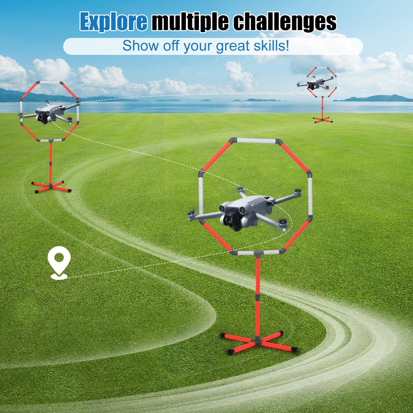 Drone Obstacle Course Kit, 3 Sets of 27” Hoop Size - Large-sized Loop for RC FPV Drone Beginners, Reducing The Risk of Collision, Portable Game Loop Gate System with Separate Storage Bag