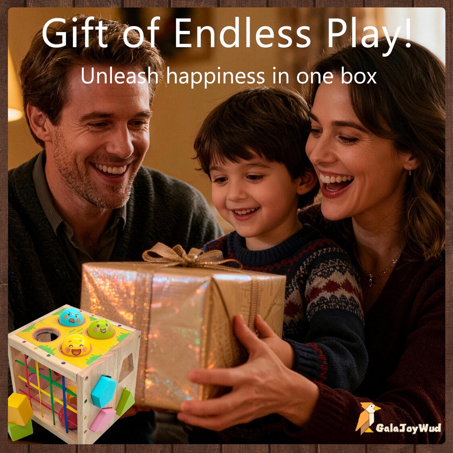 GalaJoyWud Wooden Activity Cube for Baby,Shape Sorters for Toddlers 1-3, Developmental Toy with Bead Maze, Hammer Pounding & Sensory Blocks, Gift for Boys and Girls