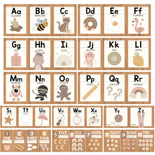 Hadley Designs Alphabet for Classroom Wall Decor - ABC Posters for Classroom Wall Chart Preschool & Kindergarten, ABC Letters & Number Line Elementary, Alphabet Cards, Boho Classroom Decor