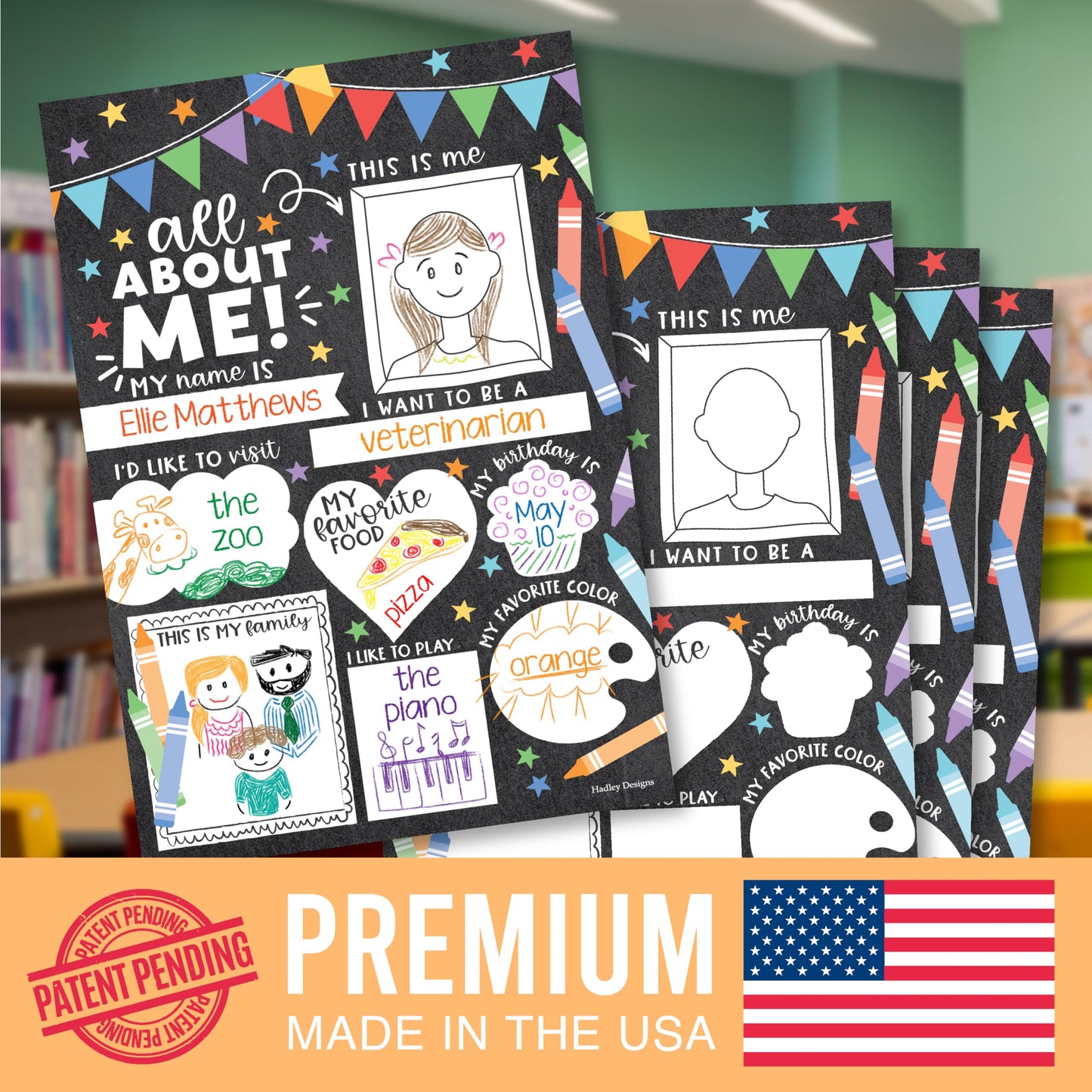 Hadley Designs All About Me Posters for Classroom Must Haves - 20 Star Student Poster, 100 Days of School Items, Star of The Week Poster Elementary Classroom Decor, End of School Year Teacher Supplies
