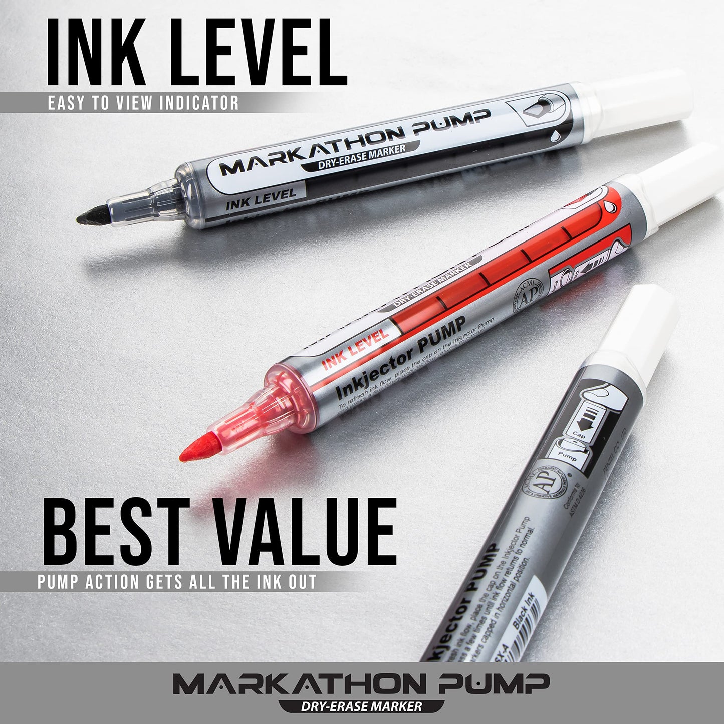 Pentel Markathon Pump Dry Erase Marker, Chisel Tip, Black Ink, 4 Pack (MWL6SXBP4A)