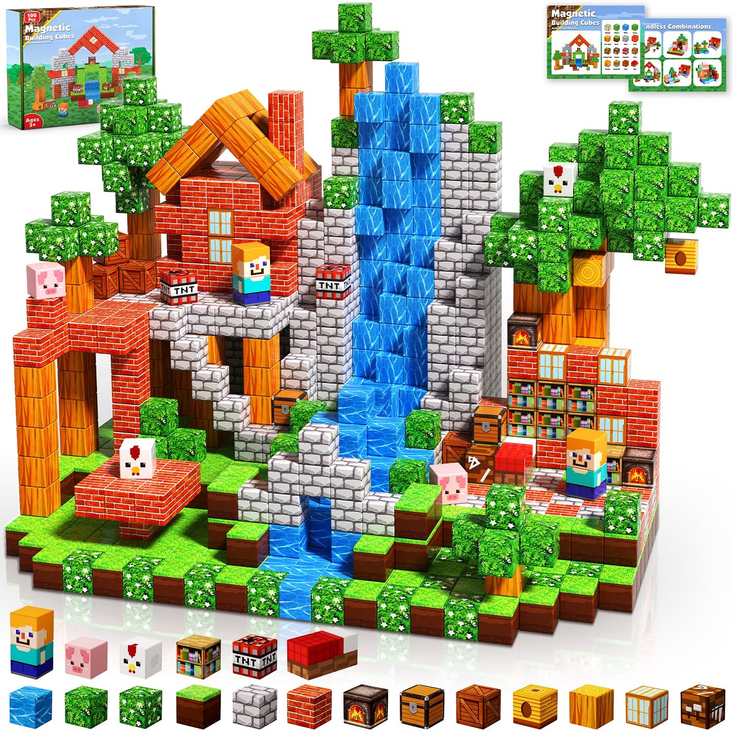Magnetic Blocks - 100PCS Magnetic Building Blocks Cubes, Magnet Toys for Kids Age 3+, Toy Building Set for Kids, Magnets Stacking Construction Toys Easter Birthday Gifts for Boys Girls Age 4-8, 8-12