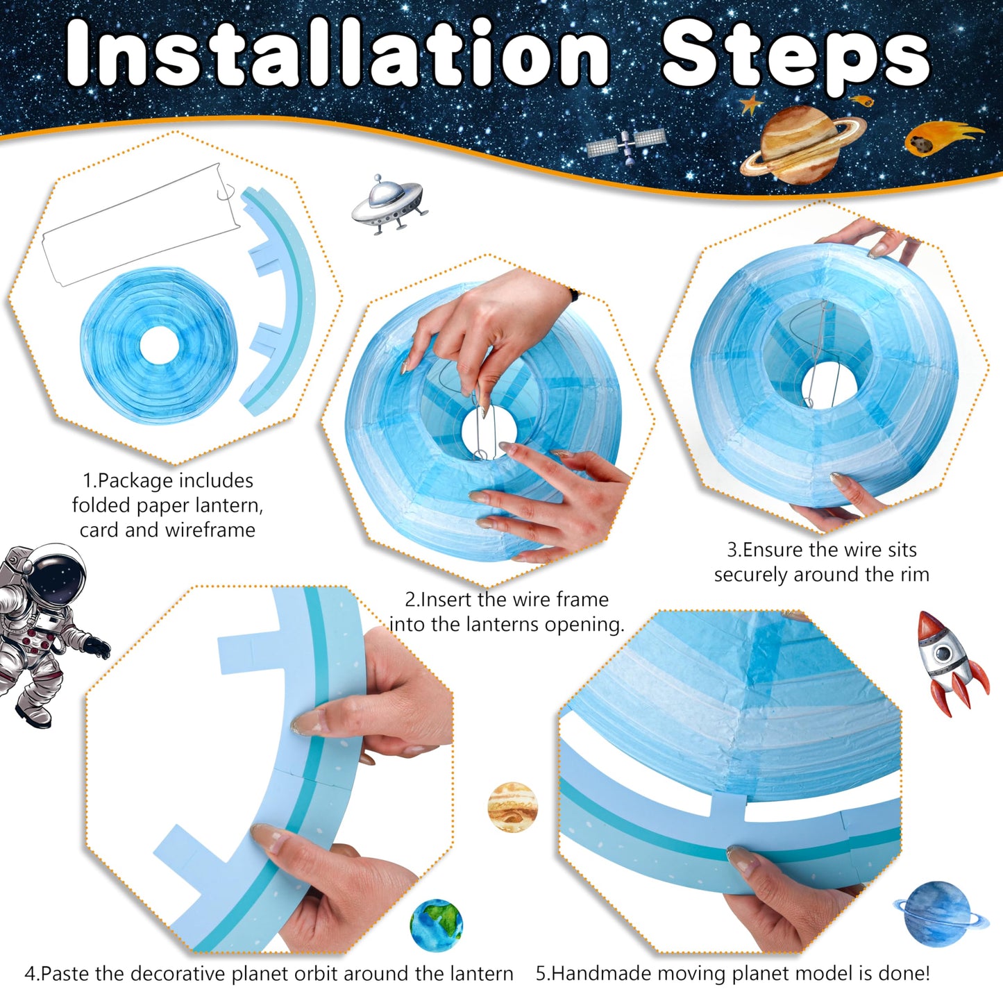 Outer Space Birthday Party Decorations Space Themed Party Supplies Planet Banner Backdrop Cake Topper Solar System Paper Lantern Galaxy Tablecloth Balloon Garland Kit for Space Astronaut Party Decor
