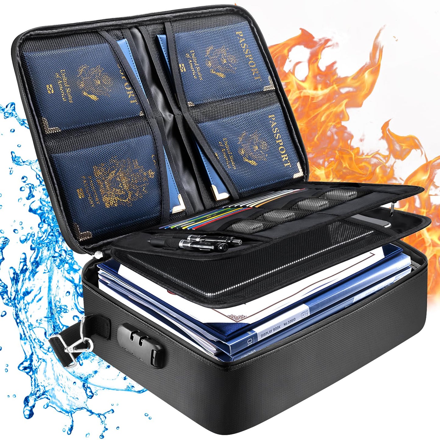 BALEINE File Organizer Box with Lid + Fireproof Document Bag with Lock