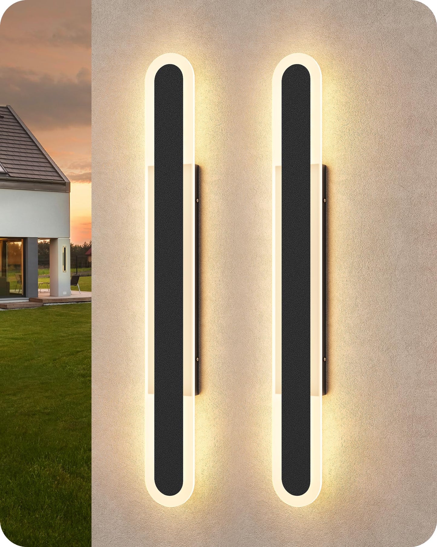 EDISHINE LED Outdoor Wall Lights, Dimmable, IP65 Waterproof, 39.4in, Black, Model HOWL22Q