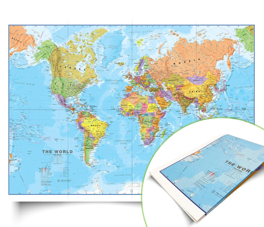 Maps International - World Map - Updated 2026 - Silk Art Paper - Folded Format - 23 (h) x 33 (w)"