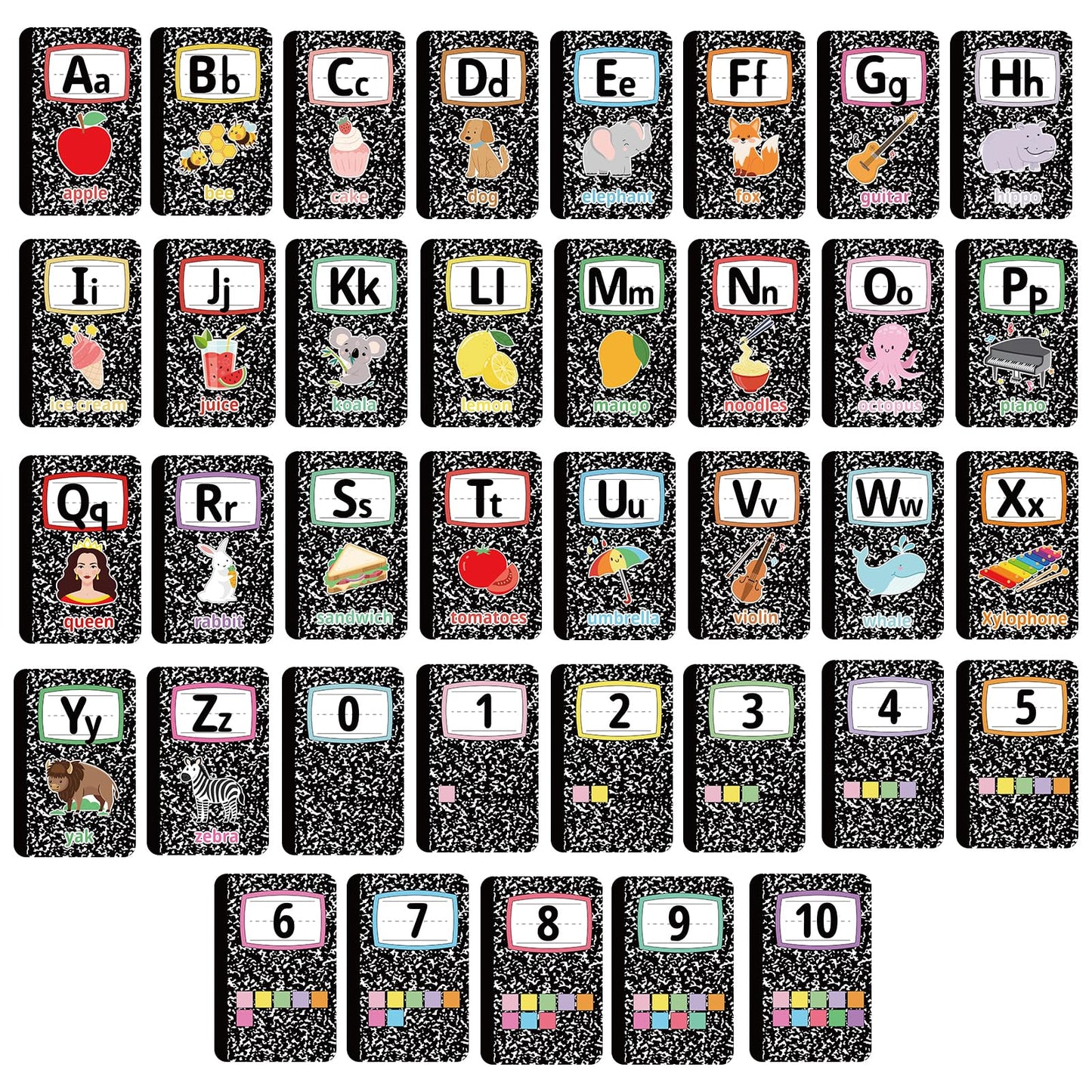 Composition Alphabet Bulletin Board Set ABC Alphabet Poster Classroom Decor Composition Letters 0-10 Numbers Bulletin Board Educational learning posters for School Office Home Chalkboard Wall Decor