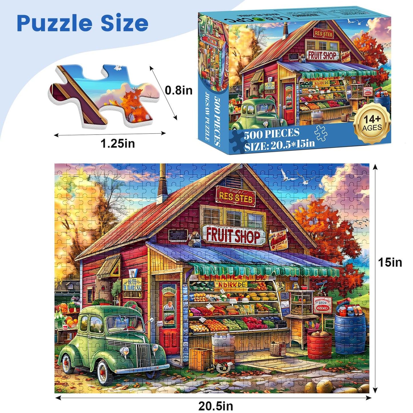 500 Pieces Puzzle for Adults, Country Store Puzzles, Landscape Jigsaw Puzzles, Creative Play Holiday Party Gifts, Fun and Challenging Family Game for Adults Seniors, 20.5x15 in