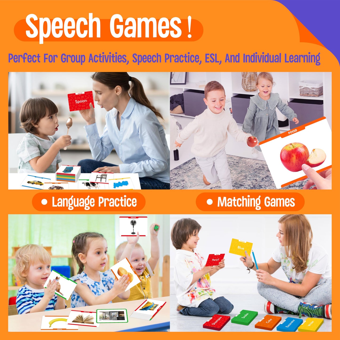 300 Noun Picture-Word Cards, Picture Flashcards Language Builder Visual Aid Speech Development Tool for Autism, ESL Teaching Materials for Adults, Non-Verbal Children Vocabulary Builder for Toddlers