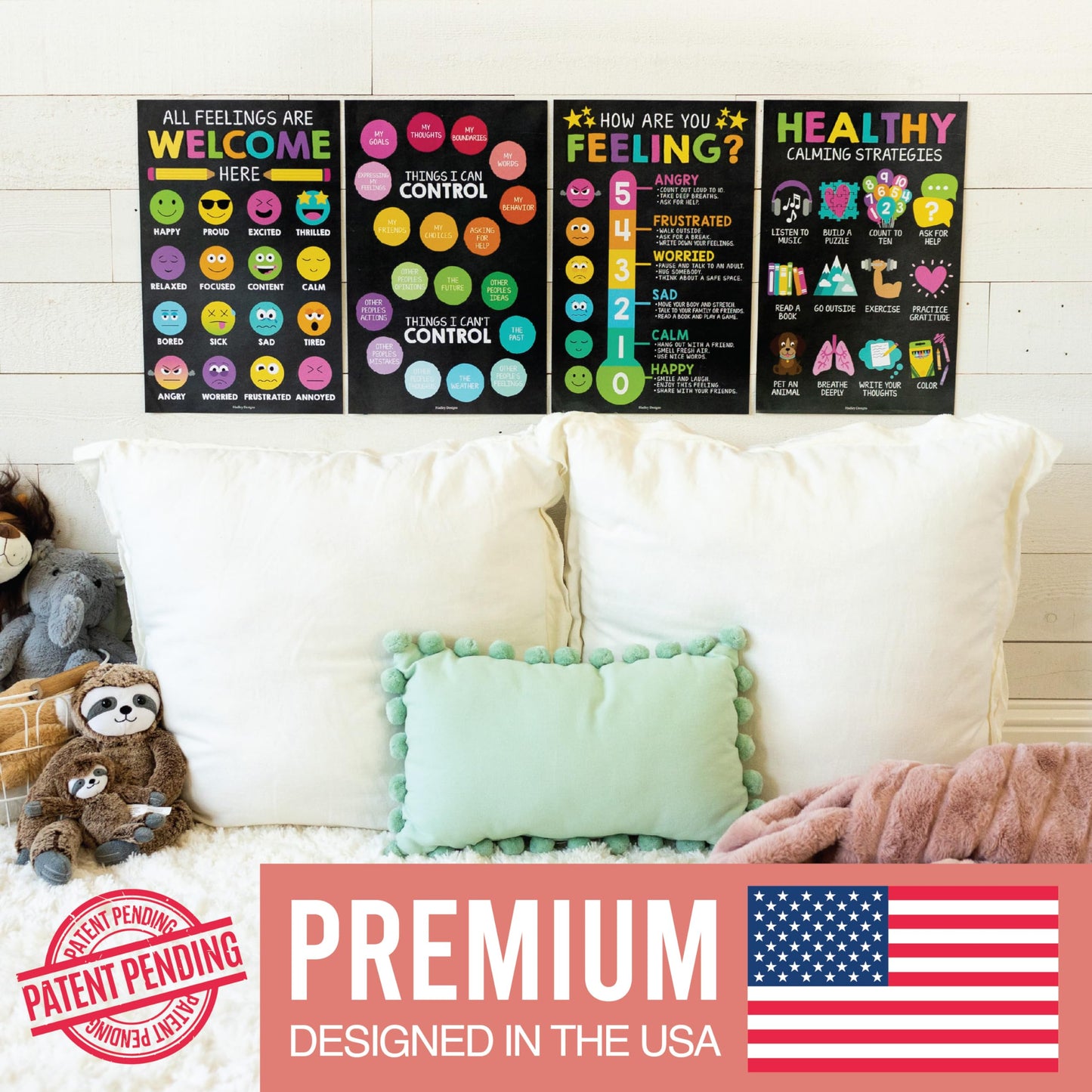 Hadley Designs Feelings Chart for Classroom Must Haves - Emotions Chart for Toddler Calm Down Corner Supplies, Feelings Wheel, Mental Health & Social Emotional Learning Posters, Chalk Classroom Decor