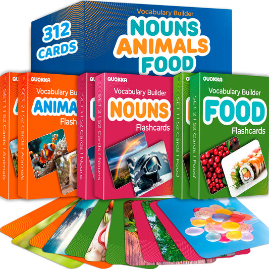 QUOKKA 312 Noun Flash Cards Set – Kids and Adults Vocabulary Builder for ABA Therapy, Early Childhood Education, and ESL Teaching – Picture Cards for Speech Therapy and Vocabulary Building Activities