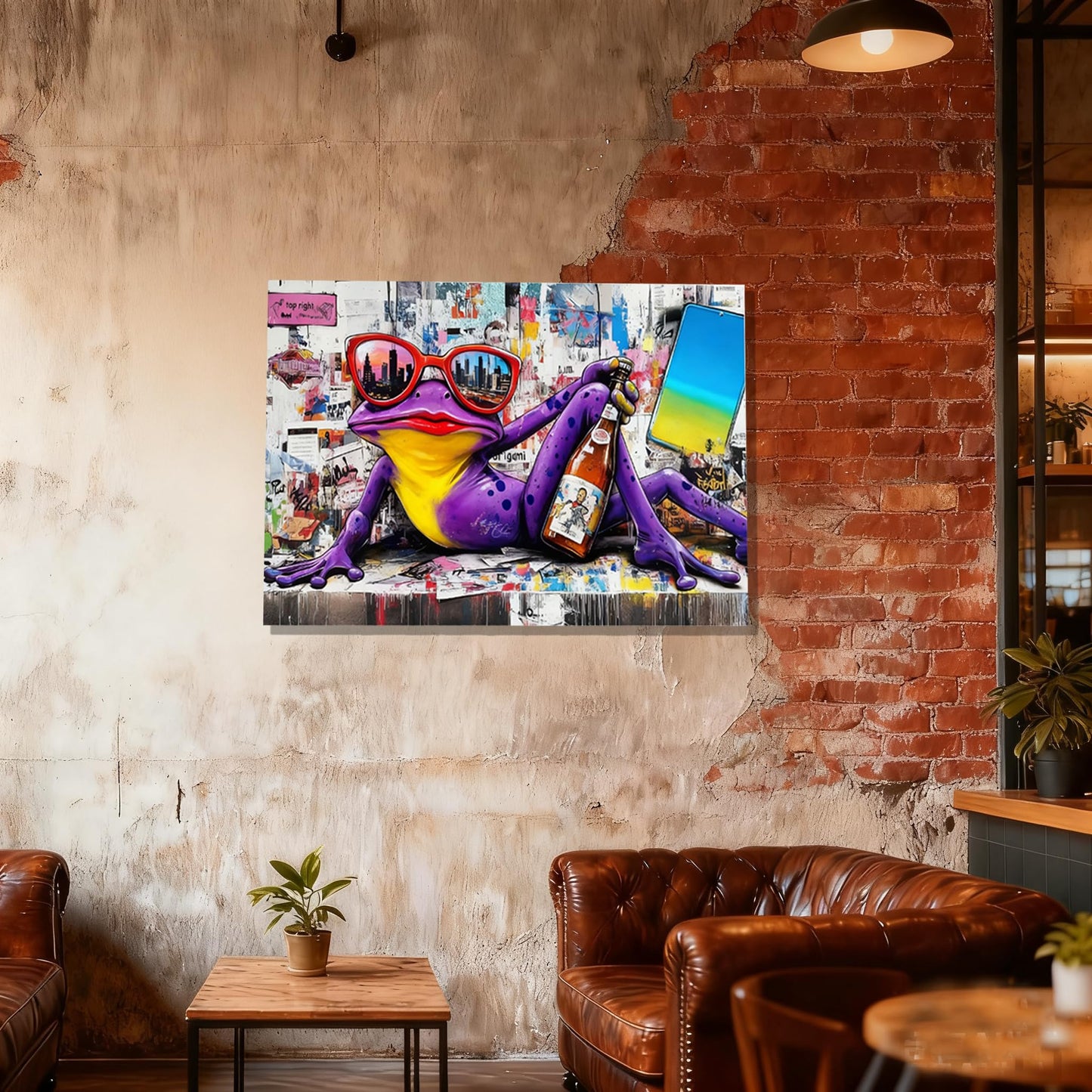 16x24 Urban Graffiti Purple Frog with Sunglasses Wall Art Canvas Painting Gallery Pop Art Street Artwork Decor Teen Little Boys Room Pictures Kids Bedroom Framed Posters for Men Office Living room