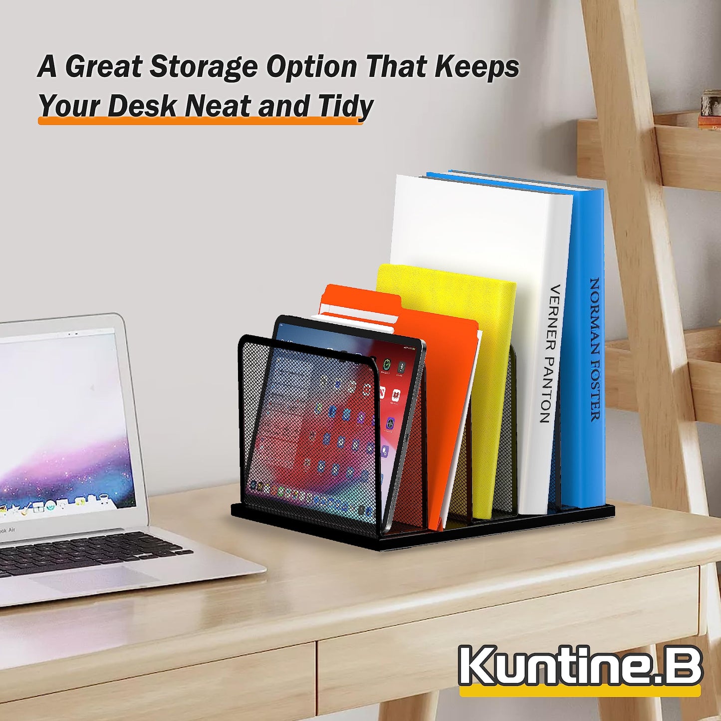 Kuntine.B Desk File Organizer Upright Mesh Desktop Organizer File Sorter Office Organization File Holder for Home, Office & Classroom (Black, 1 Pack 5-Section)