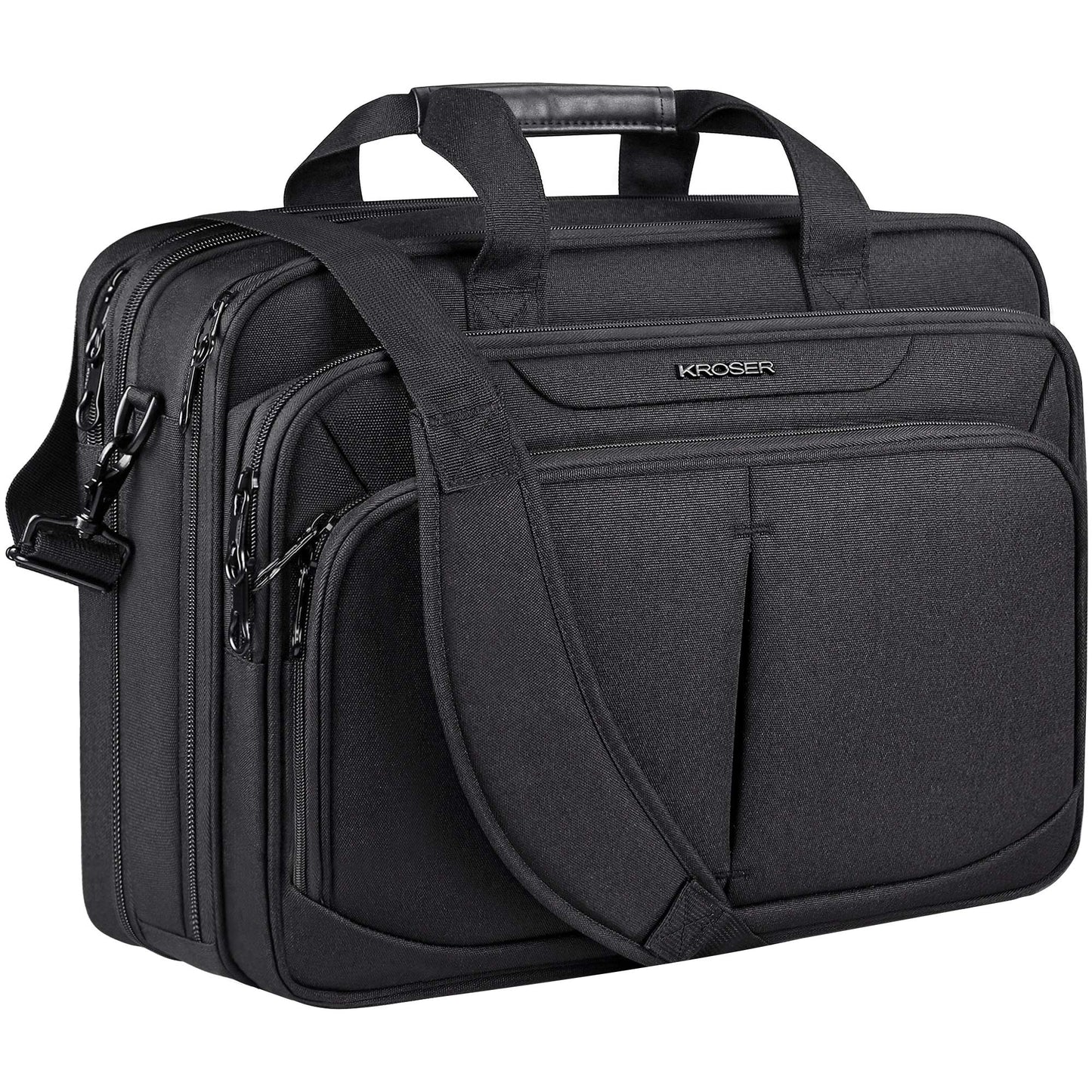 KROSER Laptop Bag Expandable Lightweight Briefcase for 17.3" Laptop Premium Business Work Bag Water-Repellent Messenger Bag for Travel/Women/Men-Black