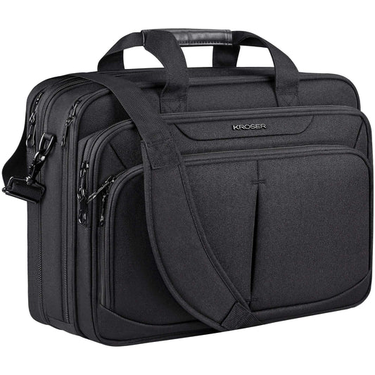 KROSER Laptop Bag Expandable Lightweight Briefcase for 17.3" Laptop Premium Business Work Bag Water-Repellent Messenger Bag for Travel/Women/Men-Black