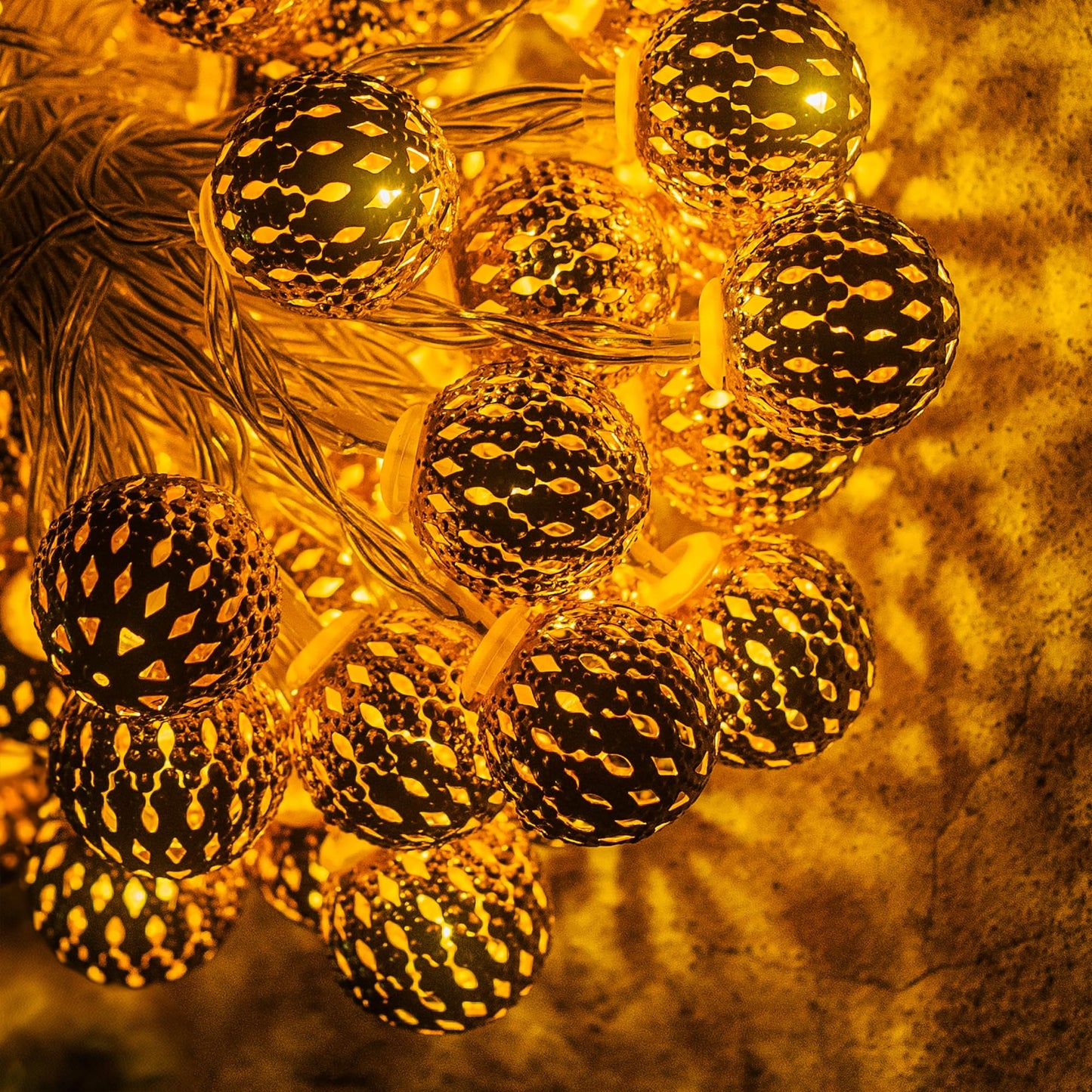 Dazzle Bright Moroccan String Lights, 50 LED 16 FT Warm White, Battery Powered, Waterproof, 8 Modes for Indoor Outdoor Xmas Tree