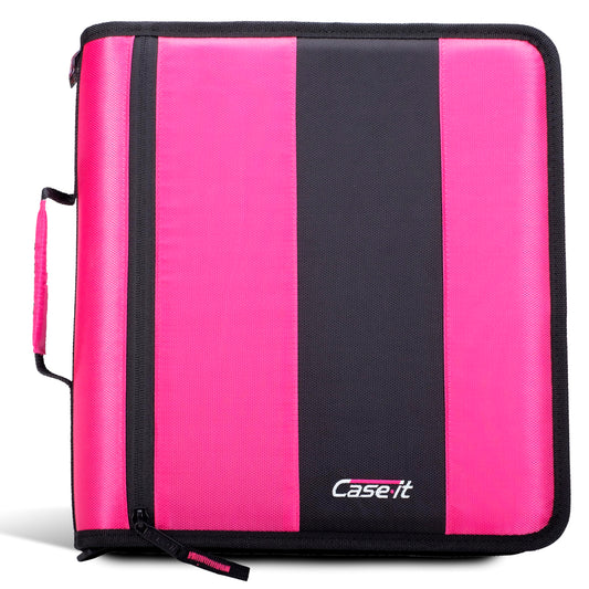 Case-it Classic Zipper Binder | 2-Inch O-Rings, 350 Sheet Capacity, Multiple Storage Pockets & Shoulder Strap | School & Office Organizer | D-251 Magenta