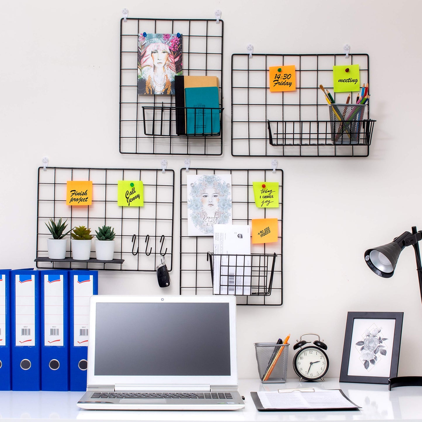 ODOXIA 2 Pack Wire Wall Grid Panel | Photos & Pictures Display Grid Wall Panels | Black, Magnetic & Metal Grid | Photo Grid Wire Board | Hanging Home, Office & Kitchen Decor