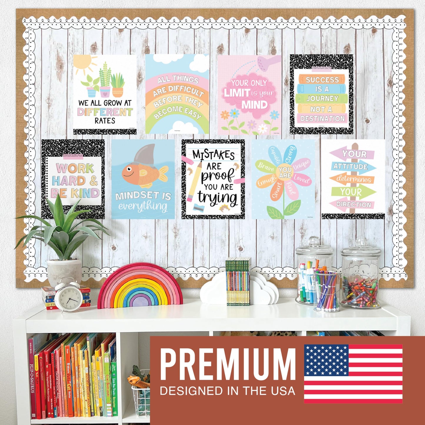 Hadley Designs Motivational Poster for Classroom Decor - 9 Growth Mindset Classroom Posters Elementary, Inspirational Wall Decor Middle School, Teacher Must Haves, Pastel Bulletin Board Decorations