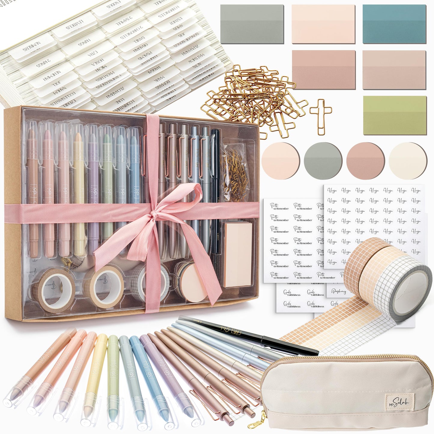 Mr. Pen- Bible Journaling Set (Selah Collection), Complete Faith Journaling Kit with Highlighters, Pens, Sticky Notes, Tabs, Washi Tape & Pouch for Bible Study, Prayer, Devotion & Gifting