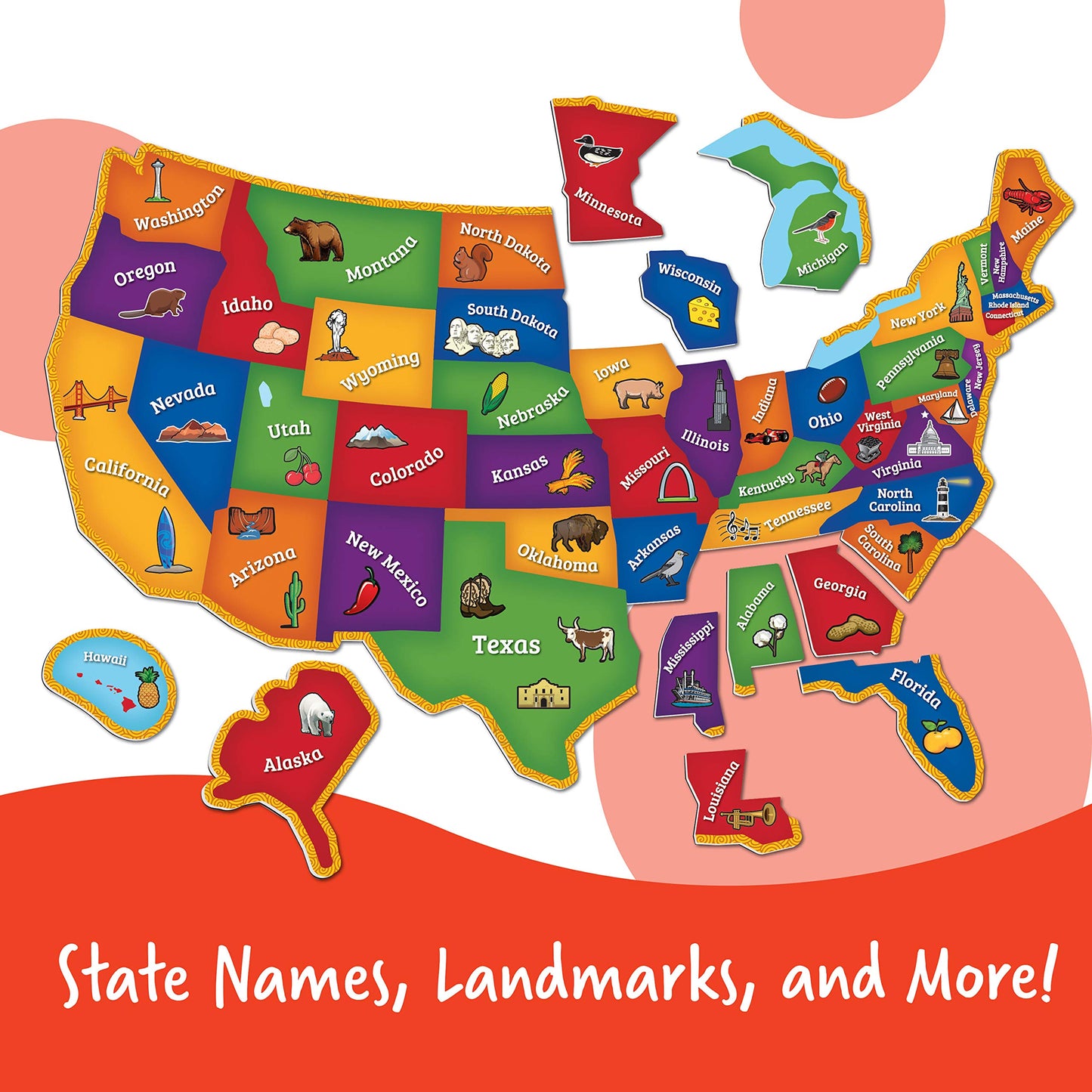 Learning Resources Magnetic U.S. Map Puzzle - Educational Map of the United States of America, Geography Matching Games, Kids Homeschool and Classroom Must Haves, Gifts for Boys and Girls