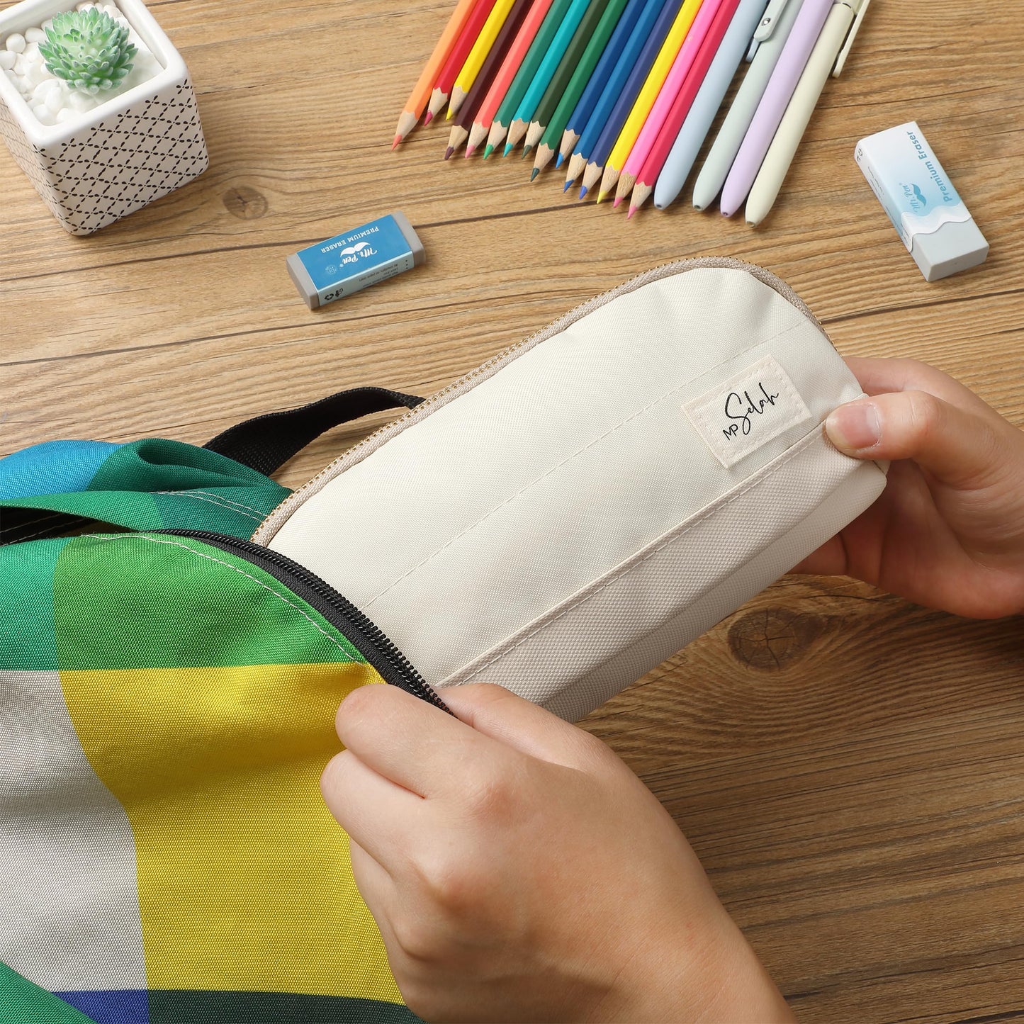 Mr. Pen- Wide-Opening Pencil Case, Triangle Design, Compact & Spacious Pencil Cases with 5 Mesh Pockets, Bag Pouch, Box Organizer for Students, School Supplies, Aesthetic Supply