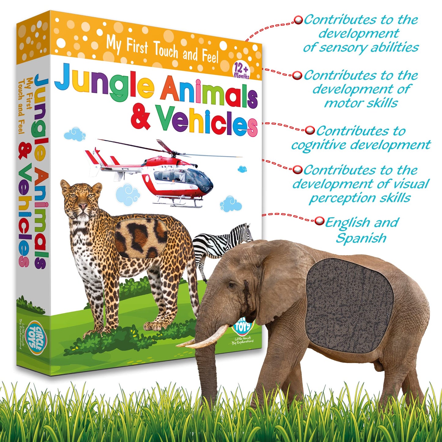 My Touch and Feel English Spanish Bilingual Picture Double Sided Sensory Flash Cards for Infant, Toddlers, Kids, Learn Animals, Fruits, and Vehicles, Fun Learning and Educational Flashcards