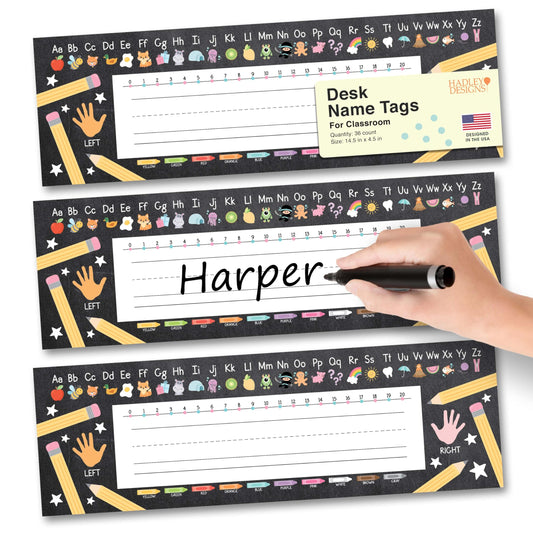 Hadley Designs Desk Name Tags for Classroom –25 Student Name Tags for Desks, 13x3 Name Plates for Classroom Decor, Teacher Supplies, Greenery Nametags, 1st-3rd Grade Kindergarten Preschool Must Haves