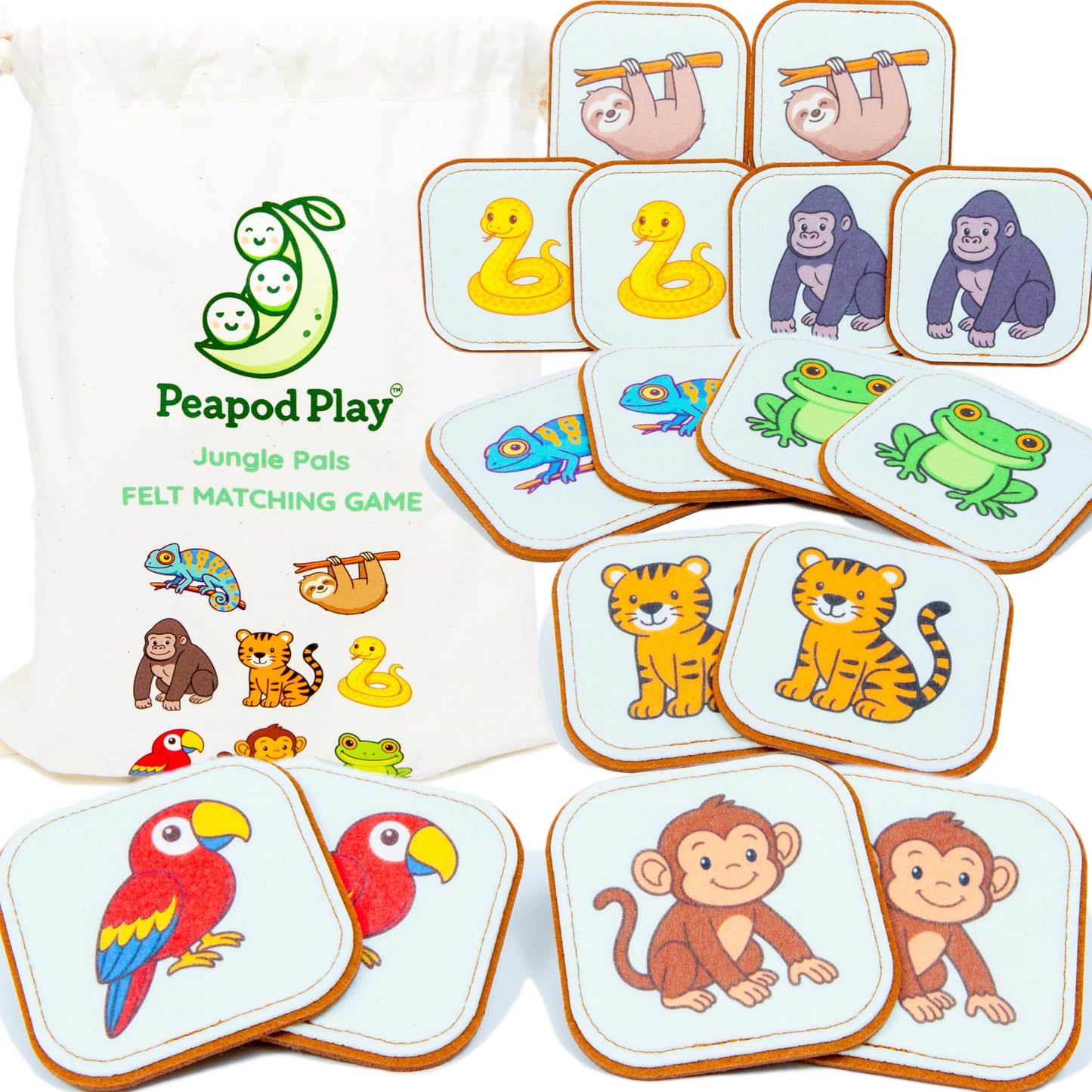 Felt Jungle Matching Game for Toddlers – Wild Animal Memory Game & Flash Cards – Soft and Safe for Ages 1+ – Montessori Preschool Learning Activity – Educational Jungle Toy for Boys & Girls