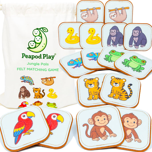 Felt Jungle Matching Game for Toddlers – Wild Animal Memory Game & Flash Cards – Soft and Safe for Ages 1+ – Montessori Preschool Learning Activity – Educational Jungle Toy for Boys & Girls