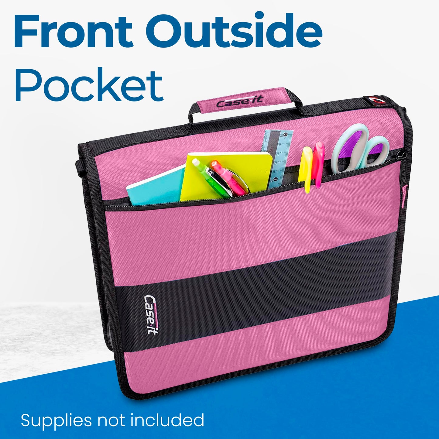 Case-it Classic Zipper Binder | 2-Inch O-Rings, 350 Sheet Capacity, Multiple Storage Pockets & Shoulder Strap | School & Office Organizer | D-251 Light Pink