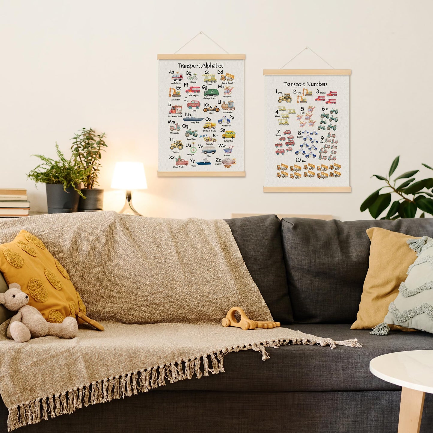 MOTERMATE Transport Alphabet Numbers Poster Hanger Frame, ABC Alphabet 1 to 10 Numbers Wall Hanging Decor Art Framed for Kids Nursery Room Classroom, Kids Wall Poster Prints, 12x16 Inch Set of 2