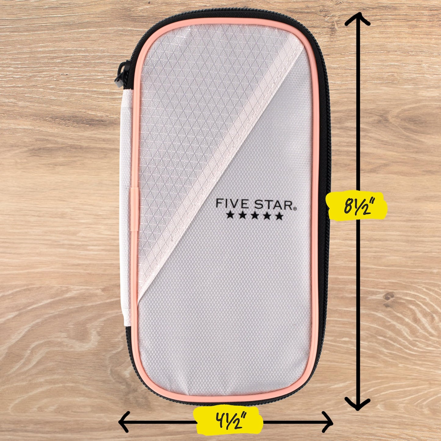 Five Star Pencil Pouch Zipper High-Capacity Storage Organizer Case for Office Supplies Earbuds Chargers Cables Makeup, Tan/Pink (500212C)