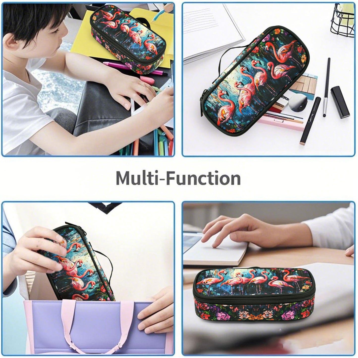 Droerfes Flamingos Pencil Case Pencil Pouch Large Capacity Pen Bag School Office Organizer Stationery Storage Box For Girls Boys Teen Kids