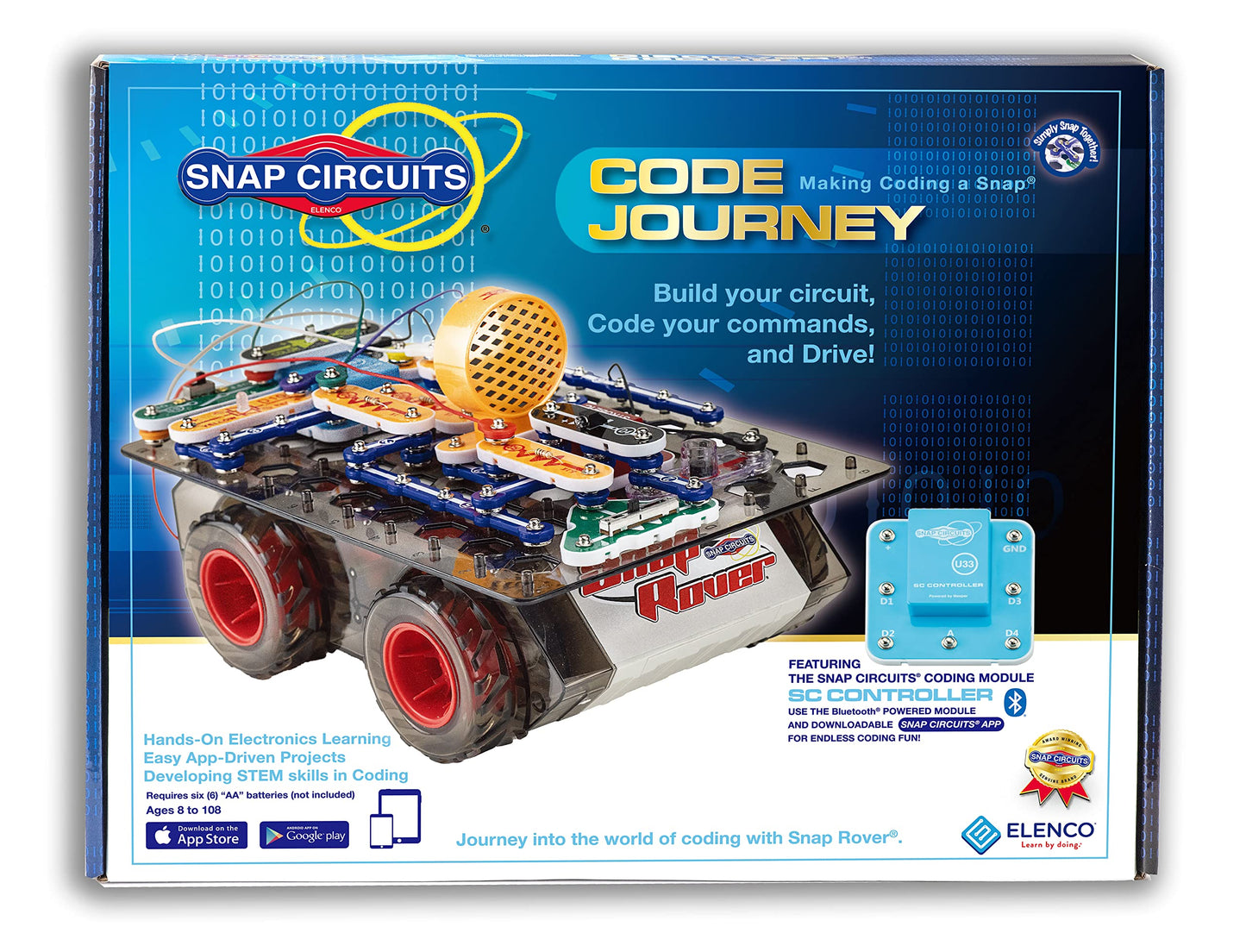 Snap Circuits Code Journey, Build Your Circuit, Code Your Commands, and Drive, Bluetooth Controlled, STEM Building Toy for Ages 8 to 108
