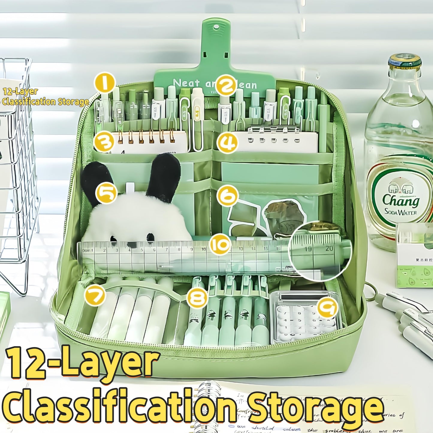 UIVXXUD Kawaii Cute Aesthetic Pencil Case - Large Capacity Canvas Pen Pouch Bag (Beige)