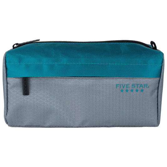 Five Star Pencil Pouch 9-Pocket Zipper Storage Organizer Case for Office Supplies Earbuds Chargers Cables Makeup, Grey/Teal (505600D)