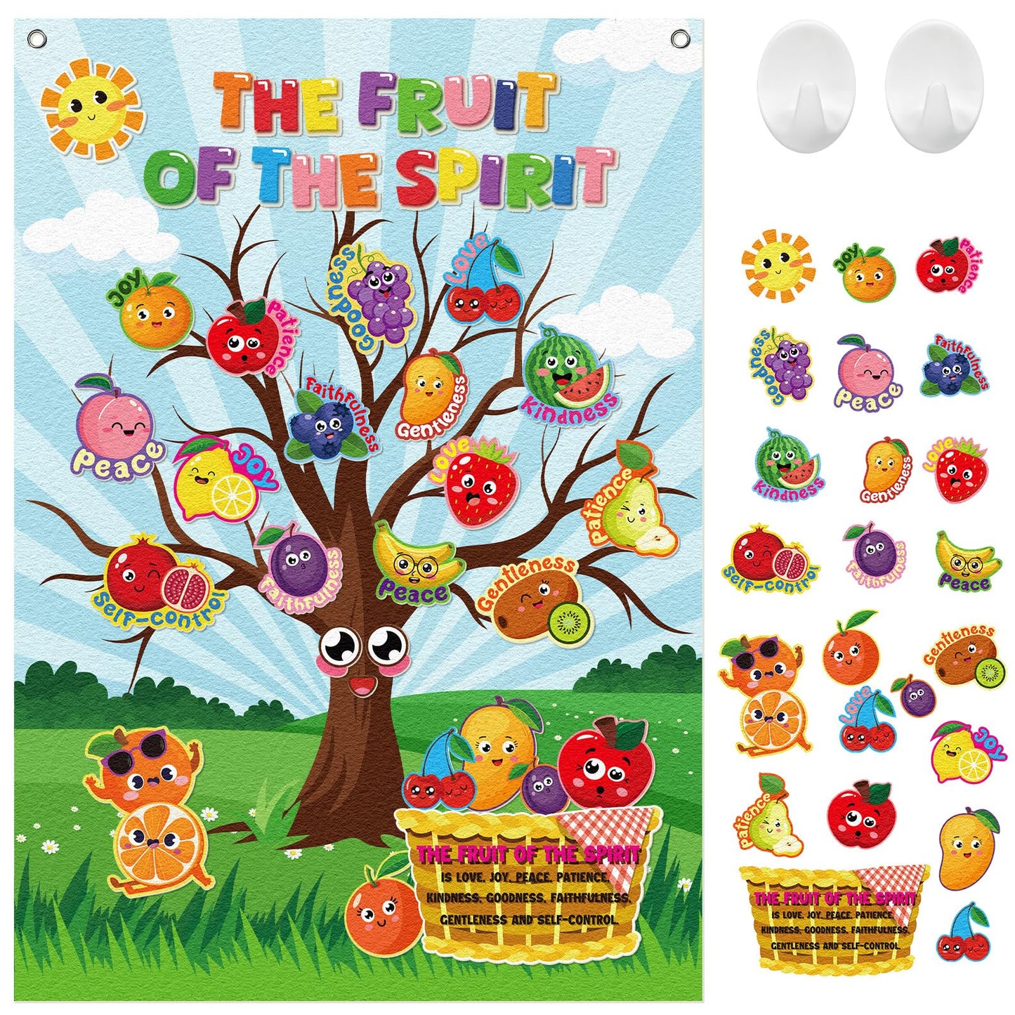 Cinrobiye Fruit of The Spirit Felt Bulletin Board Make Your Own Fruit of the Spirit Tree Crafts DIY Christian Bible Scene Set for Church VBS Sunday School Classroom Activities
