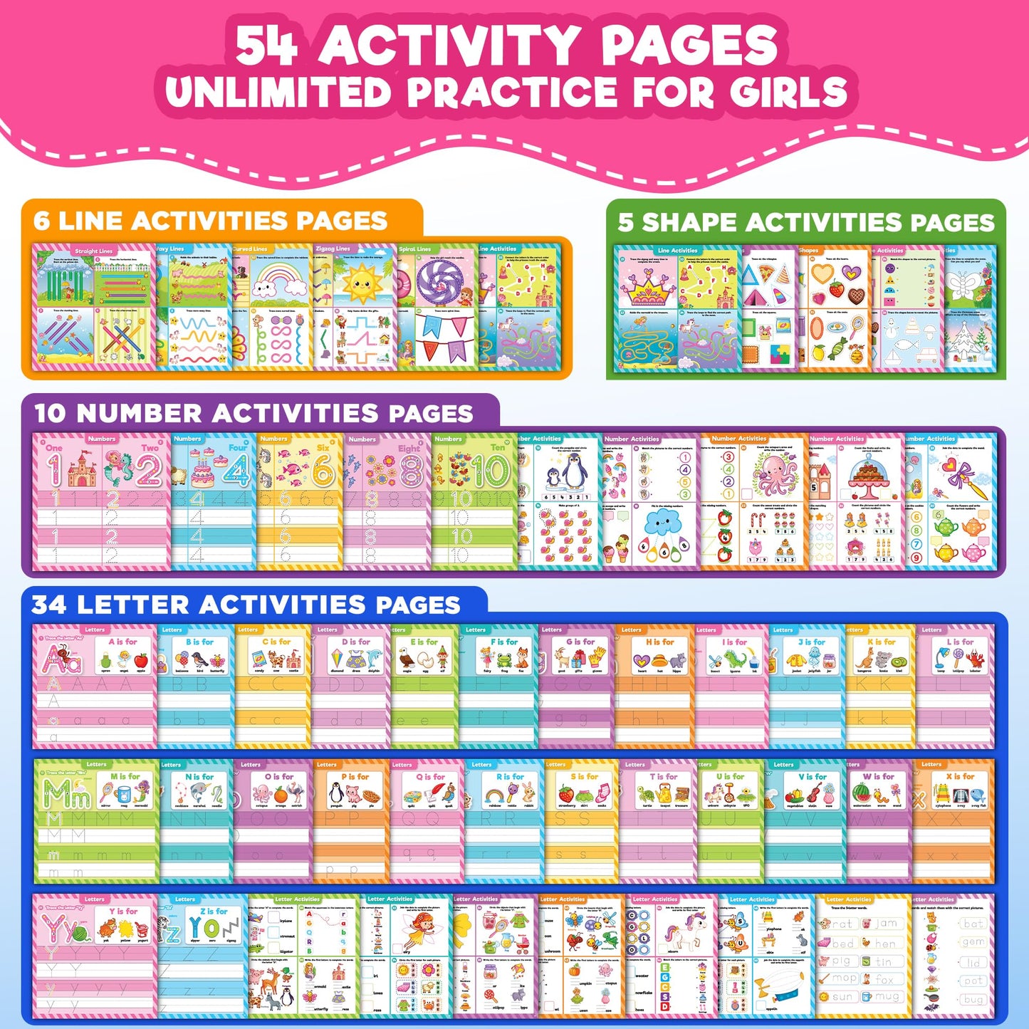 Doctor Jupiter Preschool Tracing Books for Toddlers, 3+ Year Old Kids |Learning Activity Books, Unicorn & Princess Educational Toys, 100+ Wipe Clean Preschool & Kindergarten Activities