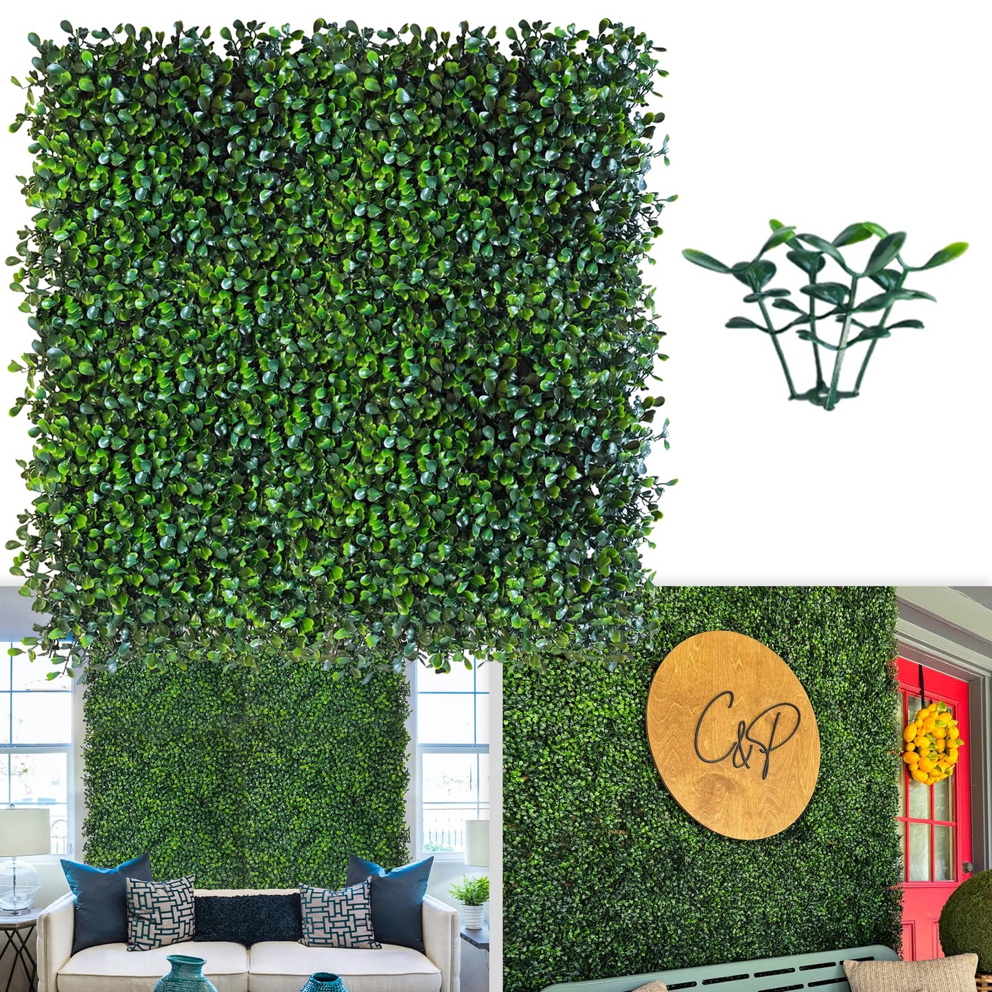 ODTORY Artificial Grass Wall Panel Backdrop,10 X 10 in 25P(17.5 sqft) UV-Anti Greenery Boxwood Panels for Indoor Outdoor Green Wall Decor & Ivy Fence Covering Privacy