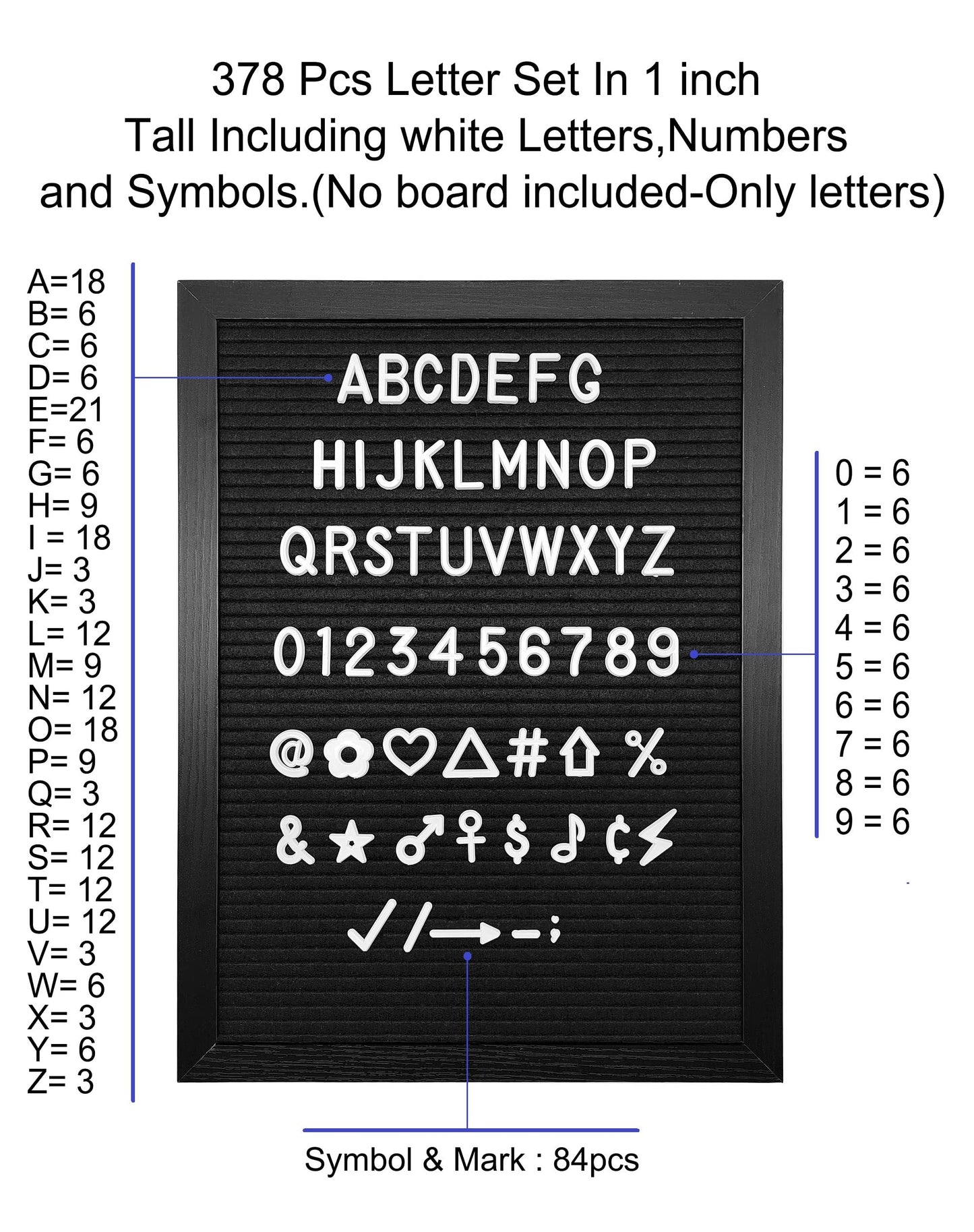 G GAMIT Felt Letter Board Letters Set - Pre-cut 378pcs Standard 1inch White Letters Only (No Board Included)