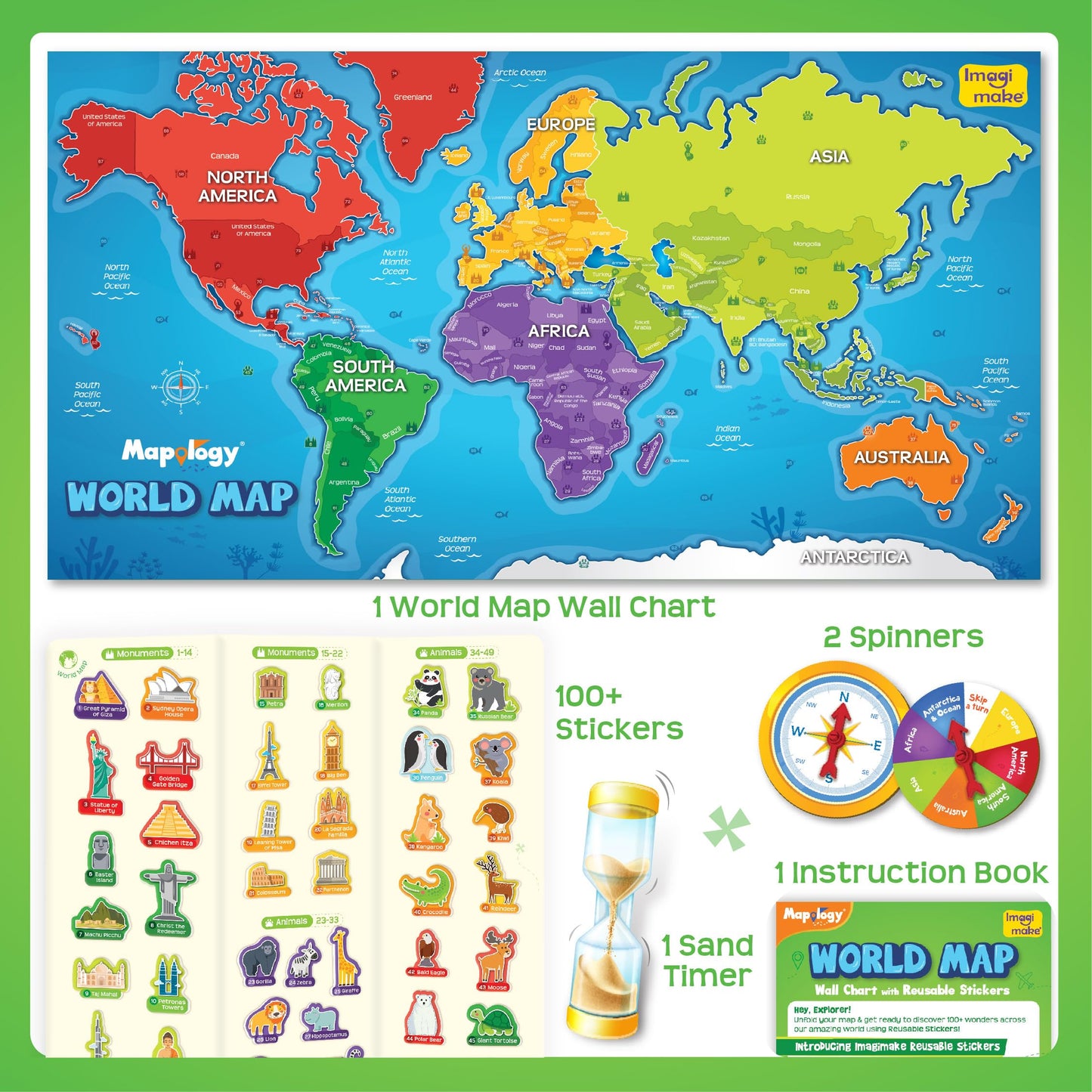 Imagimake Mapology USA Map with Reusable Stickers | 100+ Jelly Stickers | Geography Games & Learning Kids Toys Age 5-8 | Gifts for Boys & Girls Age 5,6,7,8,9,10,11,12 Years Old