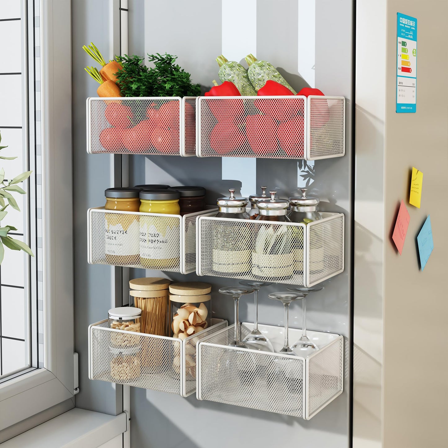 LIFEFAN Magnetic Basket Organizer Holder for Fridge Magnetic Storage Bin Box Containers for Refrigerator Whiteboard Classroom (Small, Black)