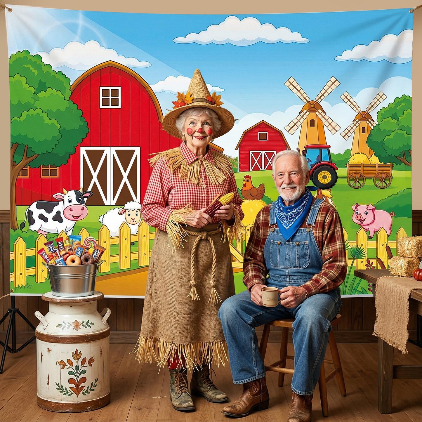 Farm Barn Backdrop 7x5ft - Red Barn Farmhouse Animals Backdrop for Birthday Animals Theme Party Decorations Cartoon Farm for Kids Children Baby Shower Newborn Truck Car Background Photography Banner