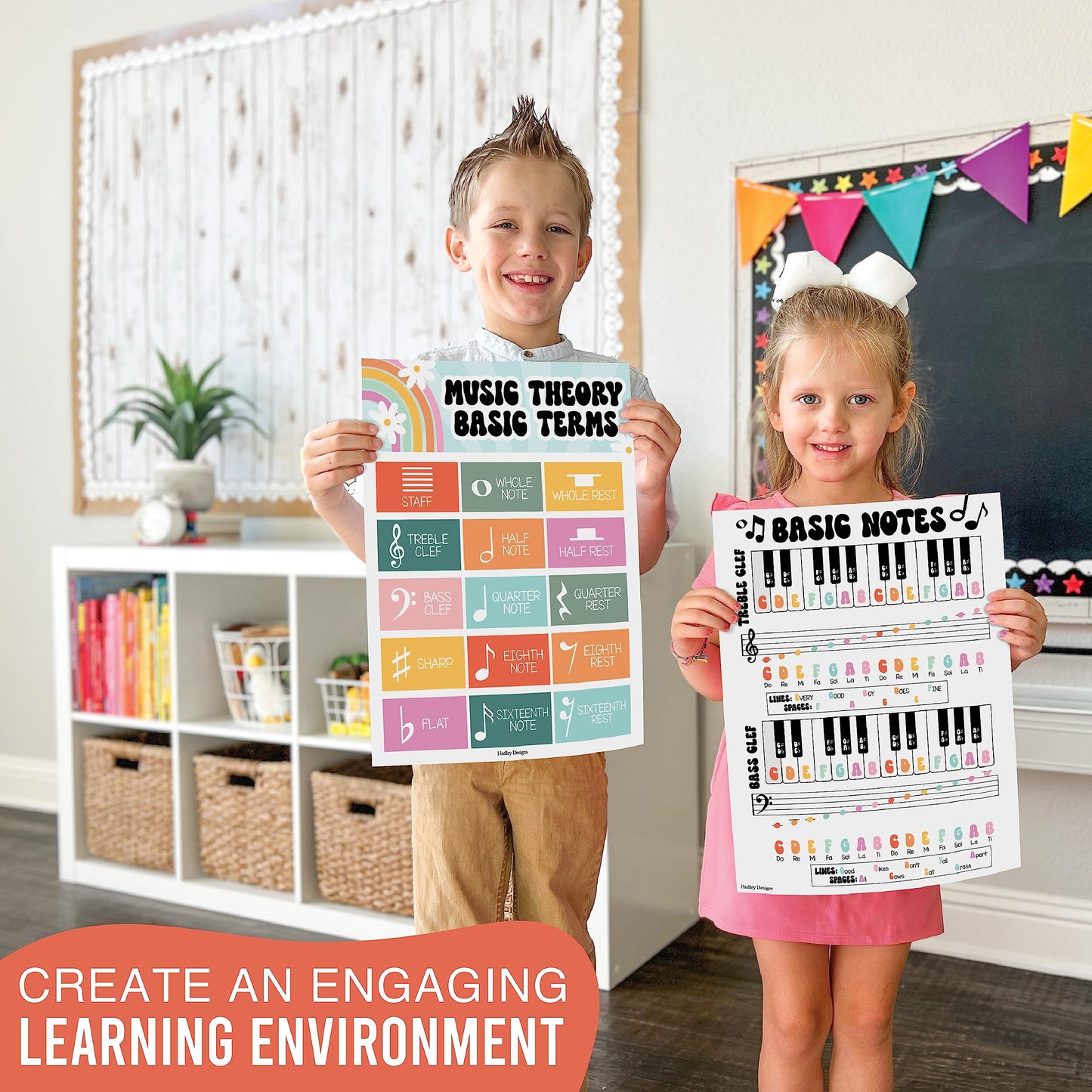 Hadley Designs 9 Music Classroom Posters – Retro Music Classroom Decor, Choir & Solfege Prints, Bulletin Board Decorations, Educational Supplies for Teachers