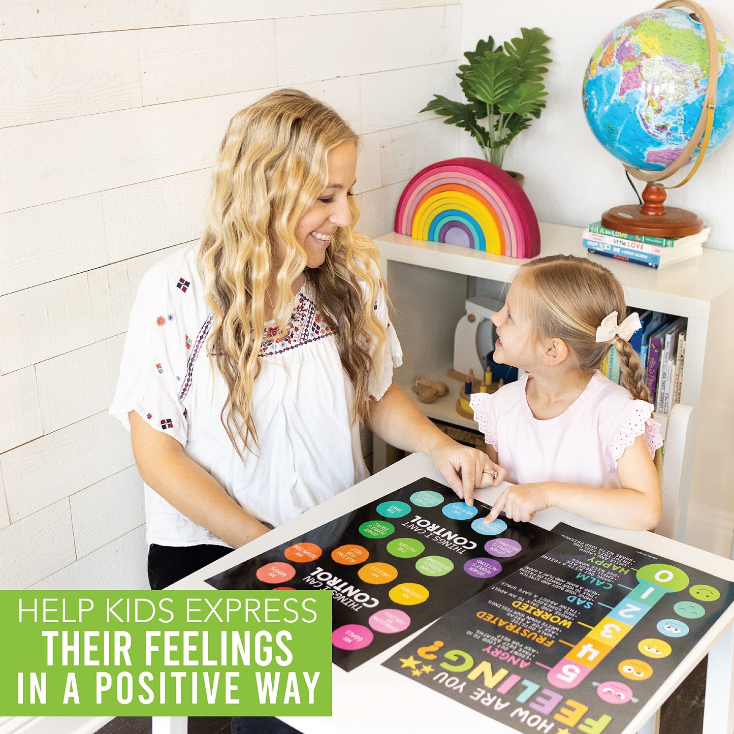 Hadley Designs Feelings Chart for Classroom Must Haves - Emotions Chart for Toddler Calm Down Corner Supplies, Feelings Wheel, Mental Health & Social Emotional Learning Posters, Chalk Classroom Decor