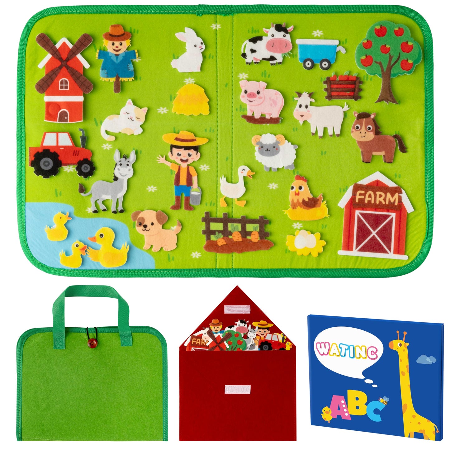 WATINC Travel Felt Board Story Set - 25PCS Portable Felt Board Educational Birthday Gift for Boys & Girls, Themed Storytelling Preschool Early Learning Interactive Play Kit for Toddlers (Farm Animals)